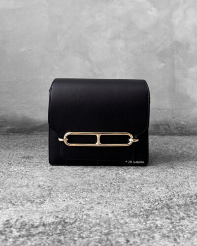 Hermes Noir Mini Sac Roulis in Evercolor Leather and Gold Hardware