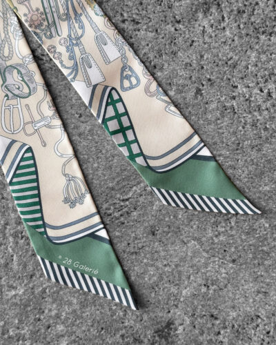 Hermes Vert/Beige/Gris Perle Bouquets Sellier Silk Twilly