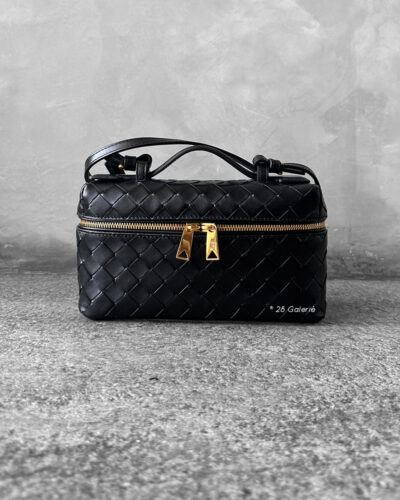 Bottega Veneta Black Bang Bang Vanity Case Bag in Intrecciato Leather and Gold Hardware