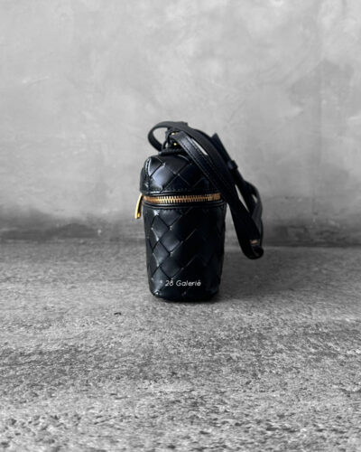 Bottega Veneta Black Bang Bang Vanity Case Bag in Intrecciato Leather and Gold Hardware