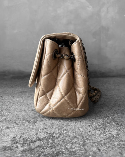 Chanel Beige Accordion Flap in Calfskin Leather and Aged Silver Hardware