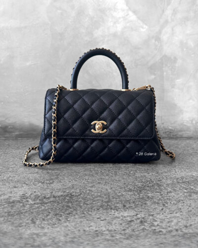 Chanel Black Mini Coco Top Handle in Caviar Leather and Gold Hardware