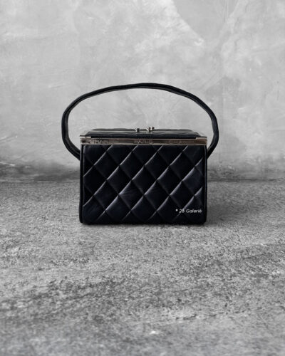 Chanel Black Top Handle Vanity Bag in Calfskin Leather and Silver Hardware