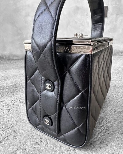 Chanel Black Top Handle Vanity Bag in Calfskin Leather and Silver Hardware