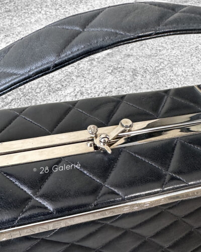 Chanel Black Top Handle Vanity Bag in Calfskin Leather and Silver Hardware