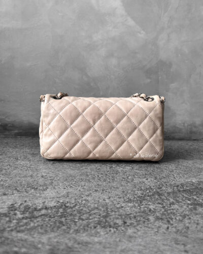 Chanel Small Beige Chain Around Flap in Calfskin Leather and Silver Hardware
