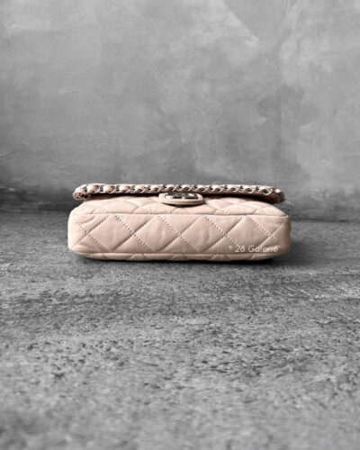 Chanel Small Beige Chain Around Flap in Calfskin Leather and Silver Hardware