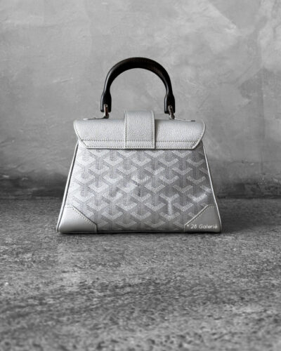 Goyard Limited Edition Silver Mini Saigon in Calfskin Leather/Goyardine Canvas and Silver Hardware