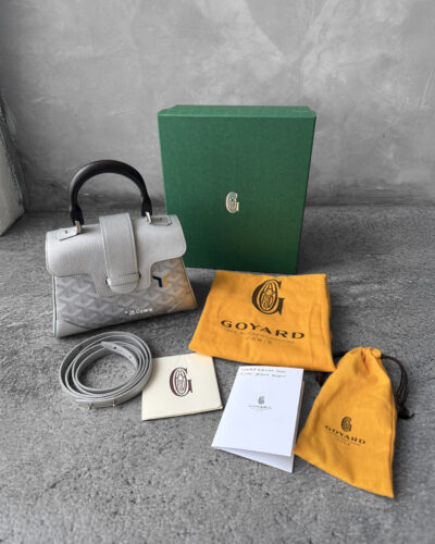 Goyard Limited Edition Silver Mini Saigon in Calfskin Leather/Goyardine Canvas and Silver Hardware