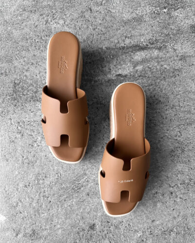 Hermes 37EU Naturel Eze 30 Sandal in Calfskin Leather and Light Cork Platform