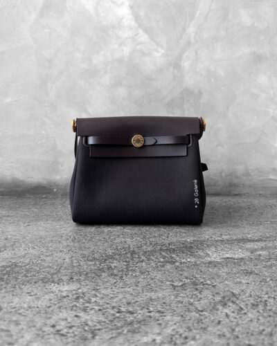 Hermes EbeneEbene Mini Zip 20 Herbag in Toile FabricLambskin Leather and Gold Hardware