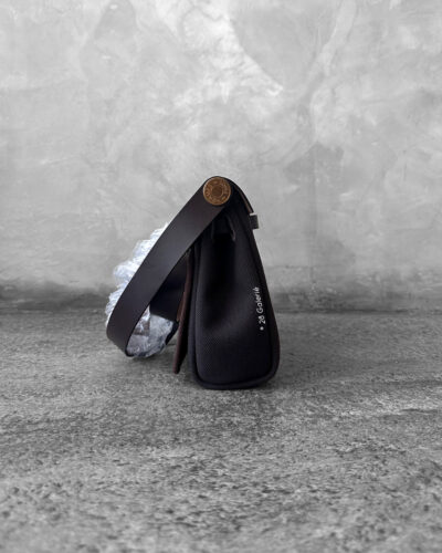 Hermes EbeneEbene Mini Zip 20 Herbag in Toile FabricLambskin Leather and Gold Hardware