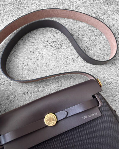 Hermes EbeneEbene Mini Zip 20 Herbag in Toile FabricLambskin Leather and Gold Hardware