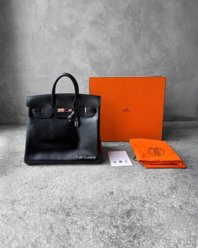 Hermes Noir Sac 32 in Black Box Leather and Ruthenium Hardware