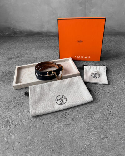 Hermes Noir/Gold Reversible in Epsom/Swift Leather Belt & Gold Carrousel Belt Buckle