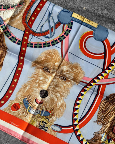 Hermes Rose/Bleu Cre/Rouge 70 Sole Vintage Jour De Casting Scarf in Silk Fabric