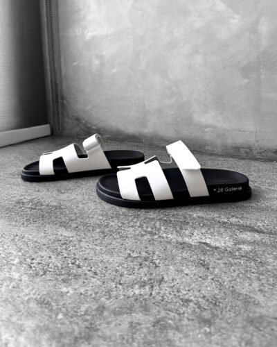 Hermes White Chypre Sandals in Calfskin Leather and Silver Hardware