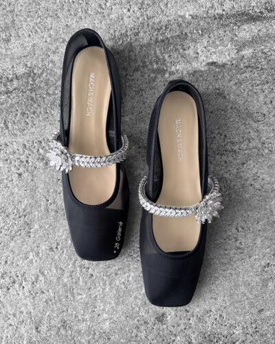 Mach & Mach Black Lotus Ballet Flats in Mesh Fabric