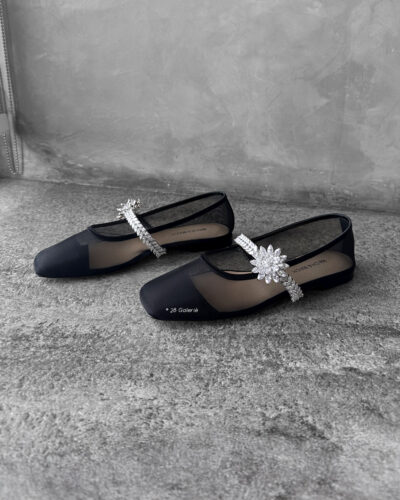 Mach & Mach Black Lotus Ballet Flats in Mesh Fabric