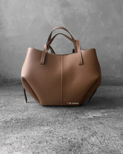Polene Camel Mini Cyme in Texture Calfskin Leather with Suede Lining