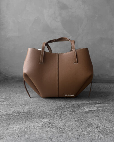 Polene Camel Mini Cyme in Texture Calfskin Leather with Suede Lining