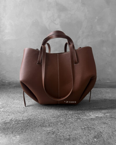 Polene Cognac Mini Cyme in Texture Calfskin Leather with Suede Lining