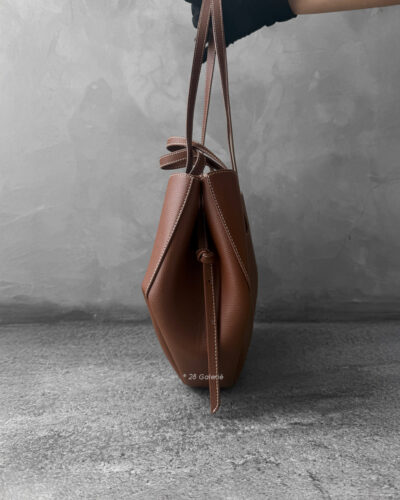 Polene Cognac Mini Cyme in Texture Calfskin Leather with Suede Lining