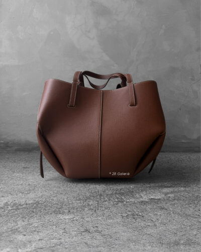 Polene Cognac Mini Cyme in Texture Calfskin Leather with Suede Lining