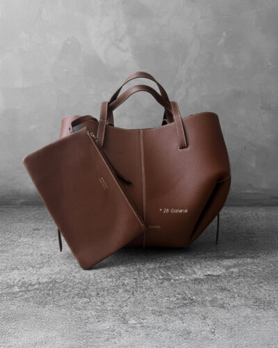 Polene Cognac Mini Cyme in Texture Calfskin Leather with Suede Lining