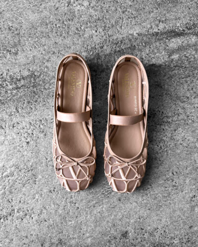 Valentino Pink Signature Vlogo Ballerina Flats in Mesh Fabric