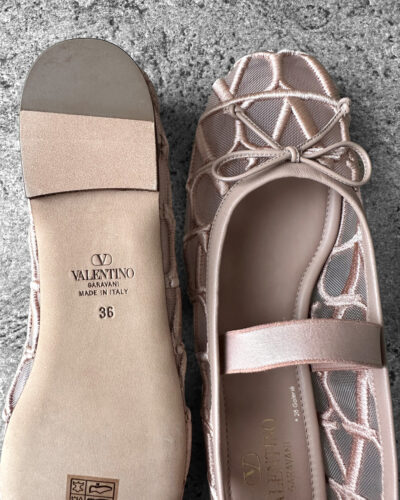 Valentino Pink Signature Vlogo Ballerina Flats in Mesh Fabric