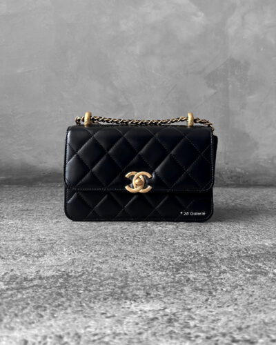 Chanel Black 24C Double Gold ball Mini Flap bag Calfskin