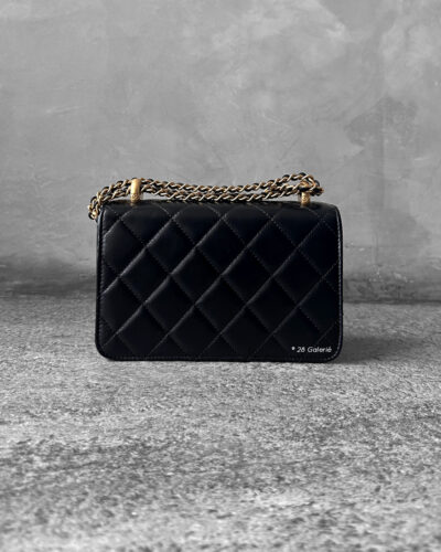 Chanel Black 24C Double Gold ball Mini Flap bag Calfskin