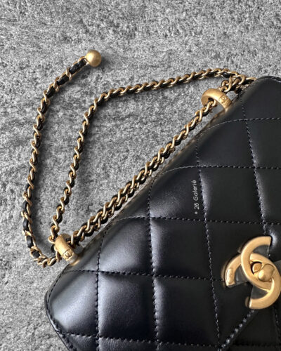 Chanel Black 24C Double Gold ball Mini Flap bag Calfskin
