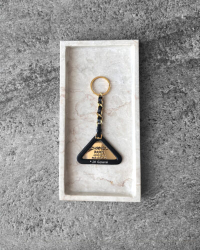 Chanel Black Triangle Keychain in Calfskin Leather and Gold Hardware