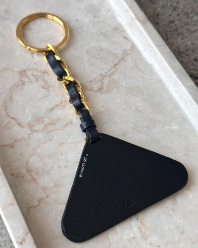 Chanel Black Triangle Keychain in Calfskin Leather and Gold Hardware
