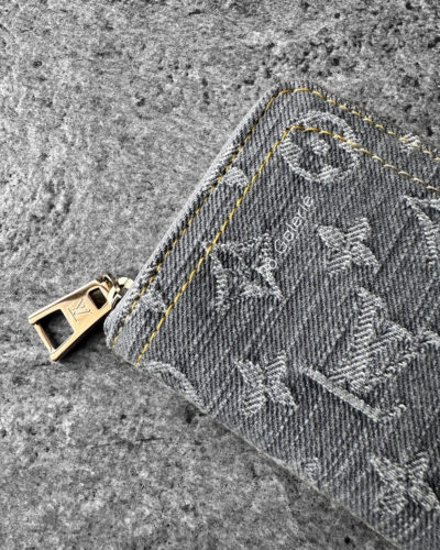 Louis Vuitton Washed Blue Denim Zippy Coin Wallet in Monogram Canvas and Gold Hardware