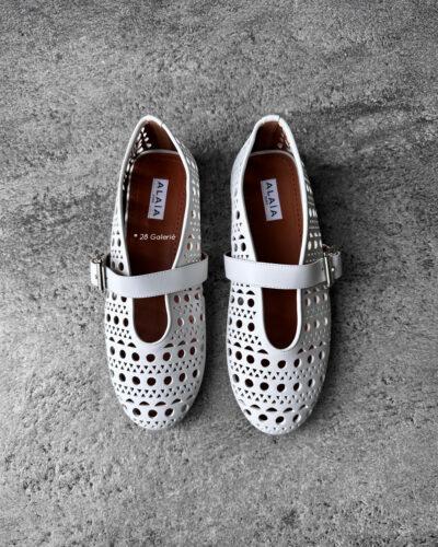 Alaia White Vienna Leather Ballet Flats Size 39