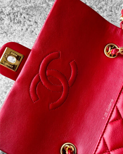 CHANEL Vintage Red Lambskin 20cm Mini Square Flap Bag in 24k Gold hardware