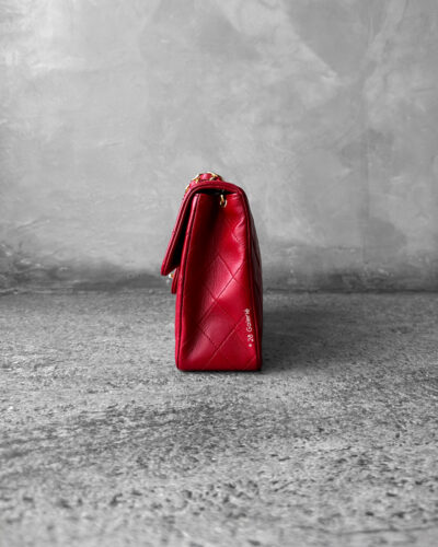 CHANEL Vintage Red Lambskin 20cm Mini Square Flap Bag in 24k Gold hardware