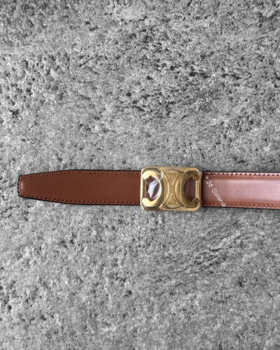 Celine Tan/rice Triomphe belt Reversible Gold Hardware S80