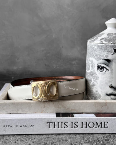 Celine Tan/rice Triomphe belt Reversible Gold Hardware S80