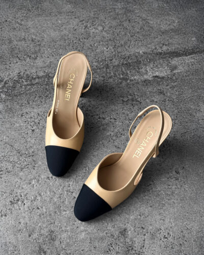 Chanel Beige/Black 3.5” heel Slingback size 36