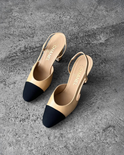 Chanel Beige/Black 3.5” heel Slingback size 36