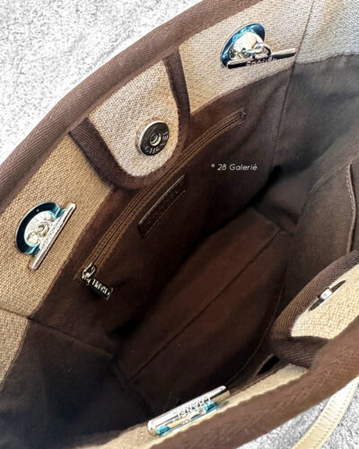 Chanel Brown/Beige Deauville PM Canvas Leather Tote Bag in Silver Hardware
