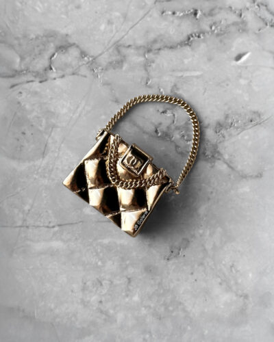 Chanel Gold CC Quilted Bag Pin Brooch