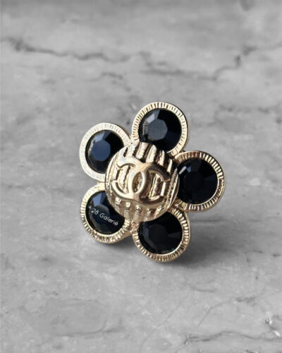 Chanel Vintage Black/Gold Flower Pin Brooch