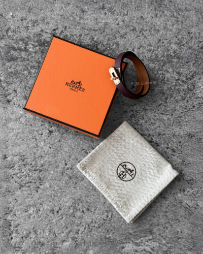 Hermes Rouge Mini Kelly Double Tour Bracelet in Calfskin Leather and Gold Hardware