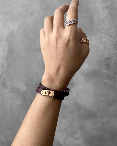 Hermes Rouge Mini Kelly Double Tour Bracelet in Calfskin Leather and Gold Hardware