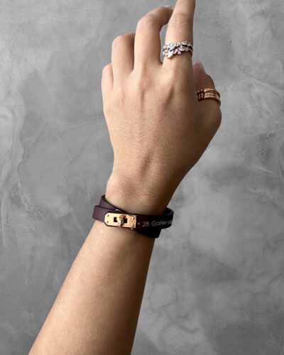 Hermes Rouge Mini Kelly Double Tour Bracelet in Calfskin Leather and Gold Hardware